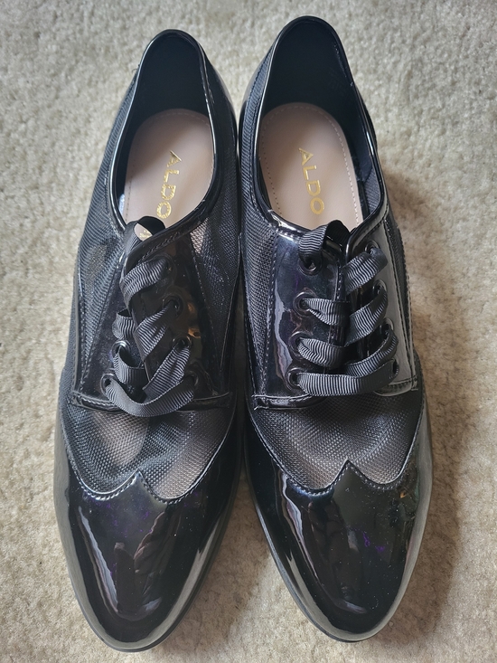 Aldo Shoes - ALDO Kedaema Black Patent And Mesh Ribbon-lace Oxfords